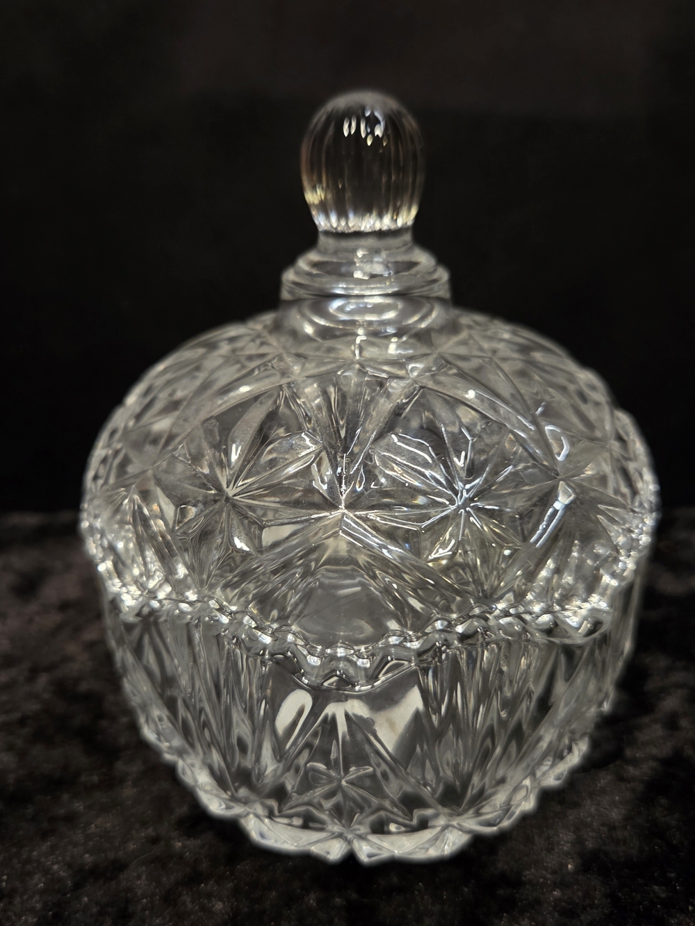 Faceted Clear Glass Candy Jar with Lid - Elegant Crystal-Style Serveware